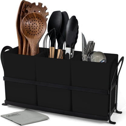 Czlizdyt Cutlery Holder with Drain Holes, Silverware Caddy for Party Countertop, 3pcs Bins Set Utensil Holders for Spoon and Fork, White
