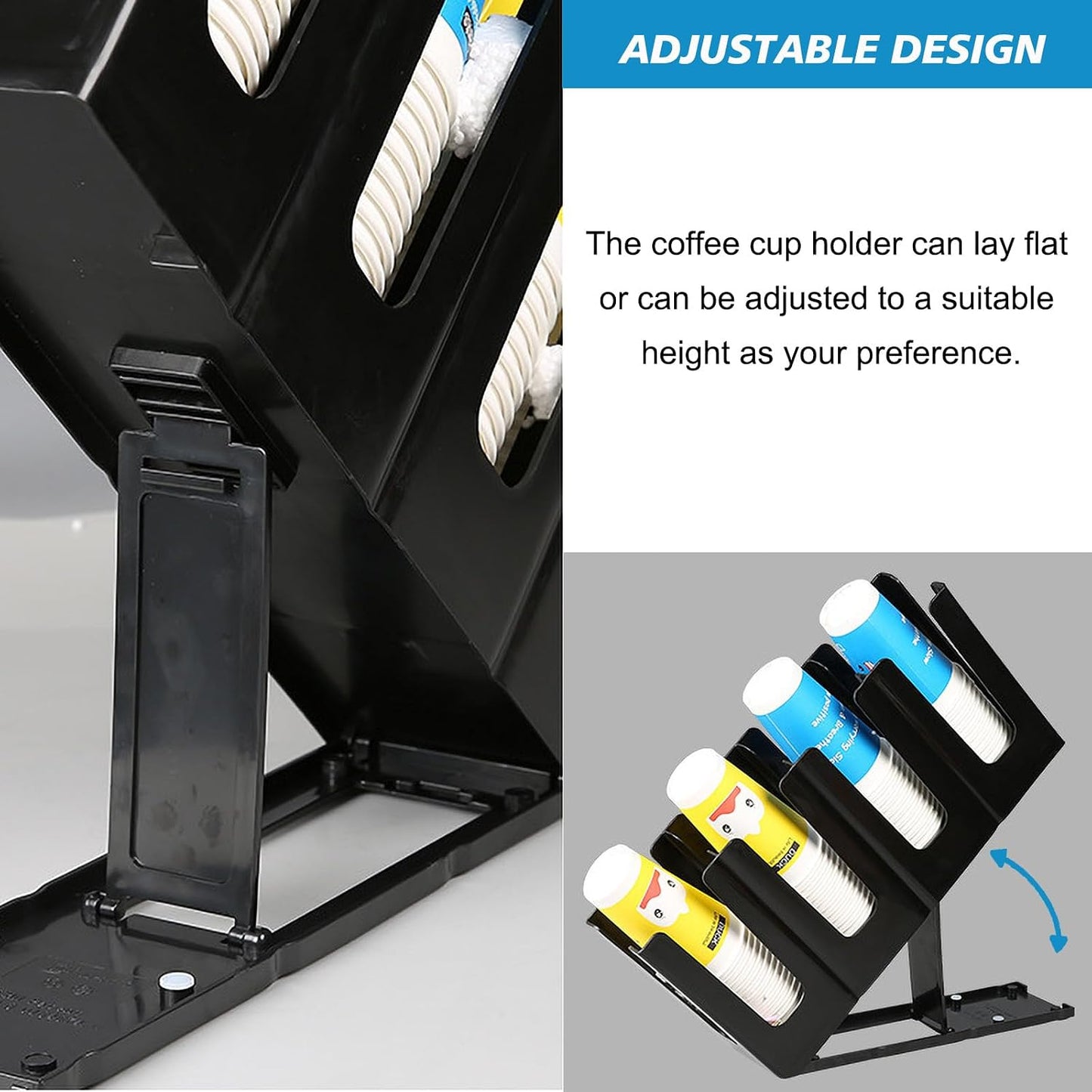 Tirifer 2 Pack Disposable Paper Cup Dispenser, Adjustable Coffee Cup and Lid Holder with 4 Compartments, Cup Storage & Lid Organizer for Countertop Coffee Station Bar Restaurant Breakroom, Black