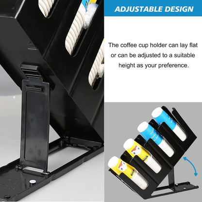 Tirifer 2 Pack Disposable Paper Cup Dispenser, Adjustable Coffee Cup and Lid Holder with 4 Compartments, Cup Storage & Lid Organizer for Countertop Coffee Station Bar Restaurant Breakroom, Black
