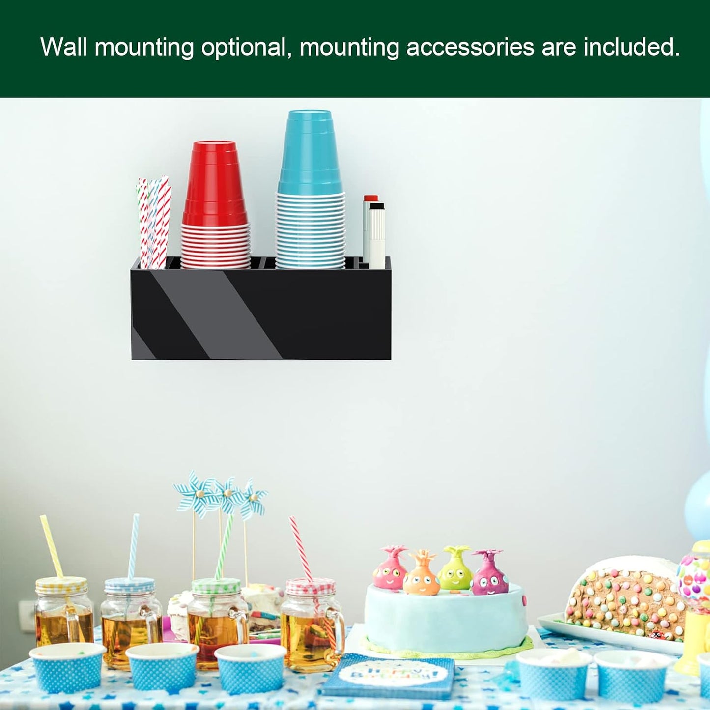 Double Cup Holder with Marker Slot, Party Cup Dispenser Acrylic Cup Organizer Mark Your Cup and Drink Up Caddy Modern Bar Counter Decor, Clear