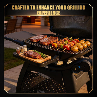 QuliMetal Folding Front Shelf for Traeger Pro 34, Texas Elite 34, Century 885 and Eastwood 34, 37" x 12" Heavy-Duty Grill Prep Table with Cutting Board, Stainless Steel Basin, Lid and 5 Hooks