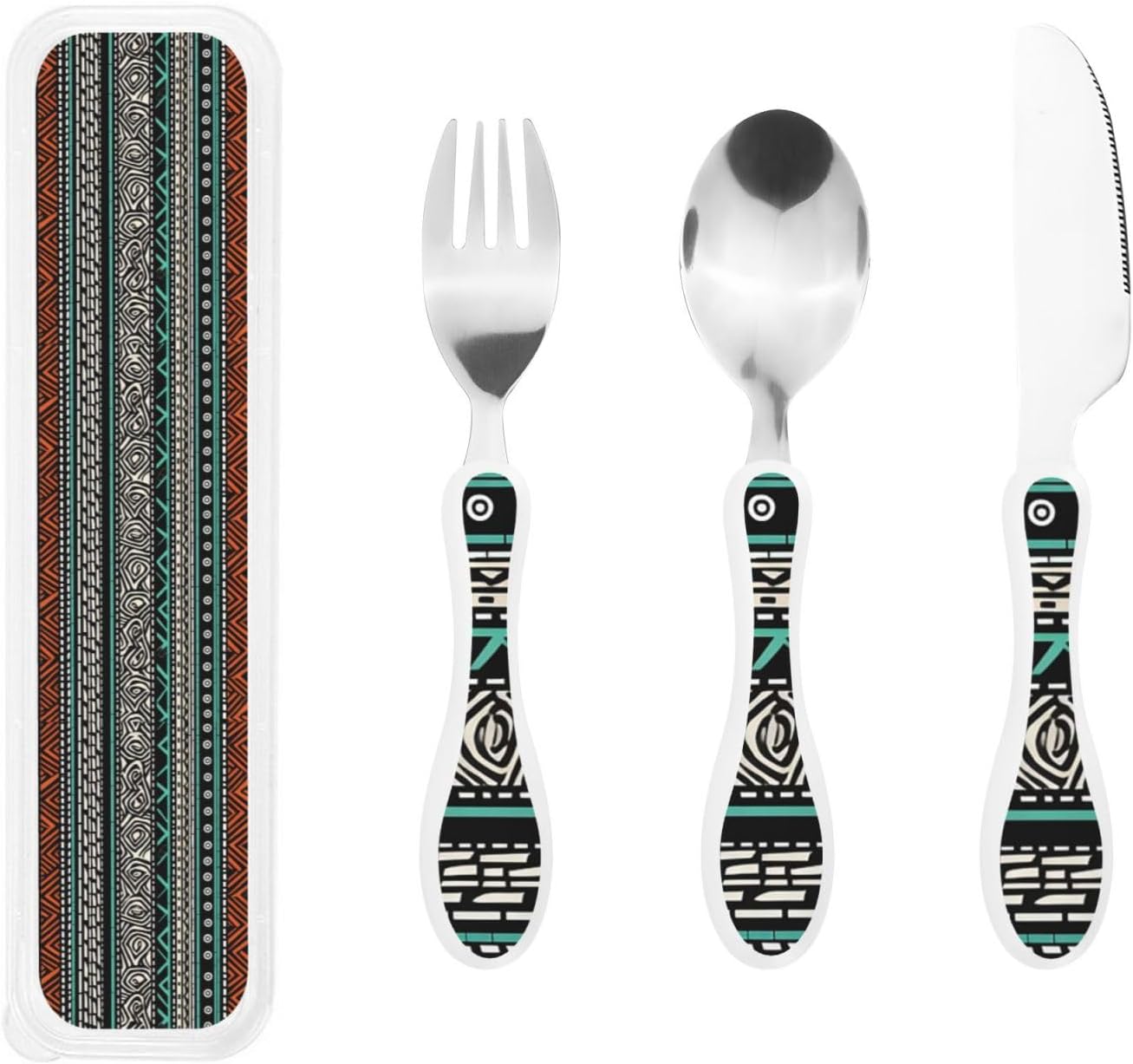 3-Piece Kids Silverware Set With Storage Case, Stainless Steel Reusable Children Safe Knife Spoon Fork Set African Animals Children Flatware Set For Kids Lunch Box