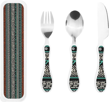 3-Piece Kids Silverware Set With Storage Case, Stainless Steel Reusable Children Safe Knife Spoon Fork Set African Animals Children Flatware Set For Kids Lunch Box