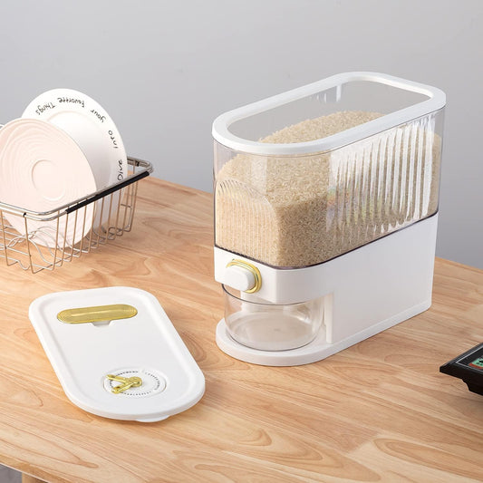 Sooyee Clear Rice Dispenser 11Lb with Measuring Cup | Cereal Dispenser, Food Storage Container, Measuring Cup Included, Kitchen Pantry Rice Soybean Corn cereal grain