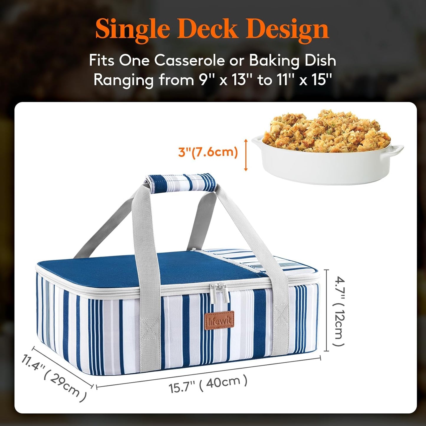 Lifewit Insulated Double Decker Casserole Carrier for Hot or Cold Food, Casserole Dish Carrying Case, Lasagna Holder for Potluck Parties, Picnic and Cookouts, Fits 9"x13" Baking Dish, Grey