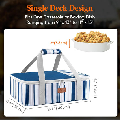 Lifewit Insulated Double Decker Casserole Carrier for Hot or Cold Food, Casserole Dish Carrying Case, Lasagna Holder for Potluck Parties, Picnic and Cookouts, Fits 9"x13" Baking Dish, Grey