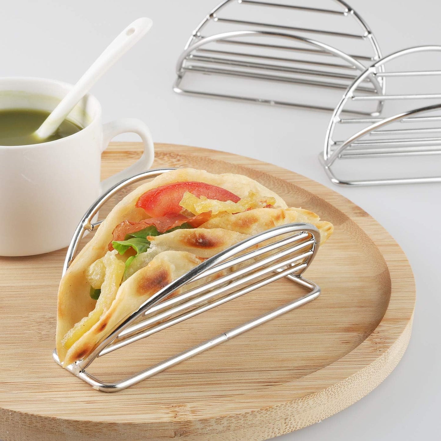 Taco Holders Stand Stainless Steel Taco Rack Tray Stand Up Holder Kitchen Set for Tortillas, Burritos, Parties & Restaurants (Taco Holder)