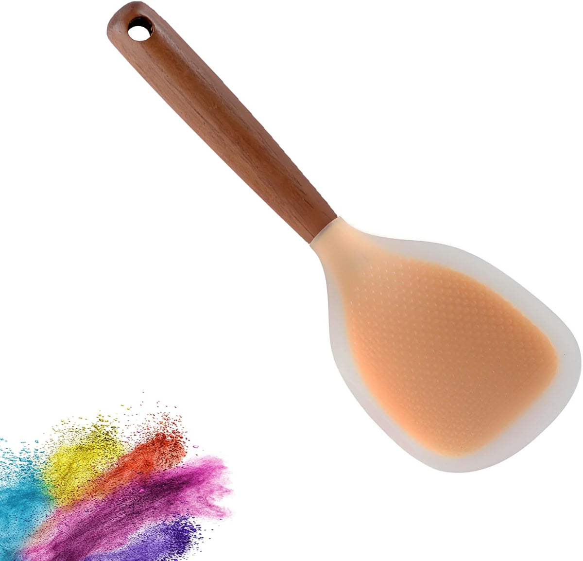 Silicone Spatula and Rice Spoon with Wooden Handle, Non-Stick, Heat Resistant, for Cooking, Mixing, Scooping (White, 9-inch rice spoon)