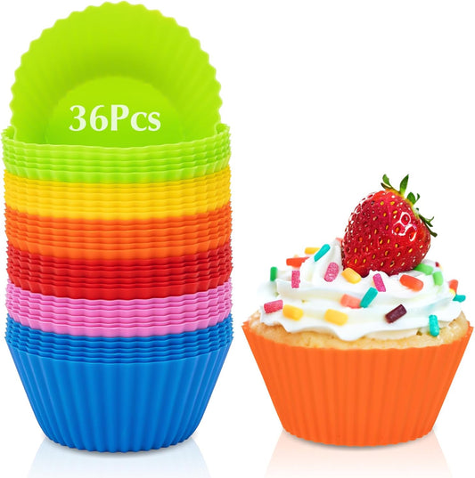 RAINFLOW 36 PCS Silicone Cupcake Baking Cups - Reusable Non-stick Muffin Liners, Silicone Muffin Cups Multicolor Cupcake Liners Holder for Mother's Day, Parties, Halloween, Christmas, Birthday, Easter