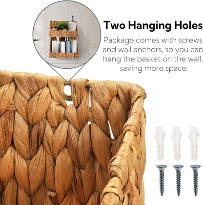 Pumtus 2-tier Handwoven Storage Basket, Water Hyacinth Standing Rack, Kitchen Countertop Organizer, Hanging Bathroom Basket, Fruit Vegetable Holder, Storage Shelf for Home Organization