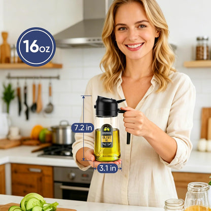 2 in 1 Olive Oil Sprayer for Cooking, 16 Oz Olive Oil Dispenser Bottle for Kitchen, Fits Air Fryers, Salads, BBQ & More
