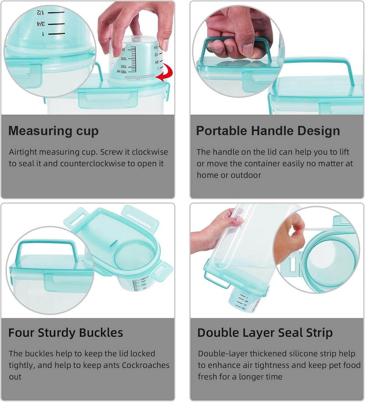 LEAWALK Airtight Small Cat Dog Pet Food Storage Containers BPA Free, with Large Pour Spout/1 Measuring Cup/ 4 Safety Locks and Double-layer Silicone Strip (Olive Gray x 2, 3L-2pack)