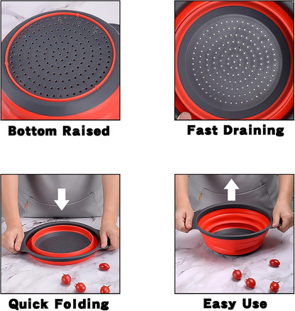 Collapsible Colander Set,Space Saving Collapsible Kitchen Colander Strainer with Handle,Perfect for Draining Pasta Vegetable fruit (Green)