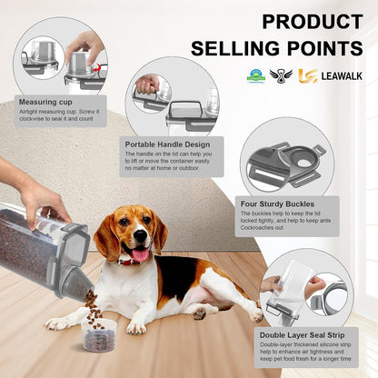 LEAWALK Airtight Small Cat Dog Pet Food Storage Containers BPA Free, with Large Pour Spout/1 Measuring Cup/ 4 Safety Locks and Double-layer Silicone Strip (Olive Gray x 2, 3L-2pack)