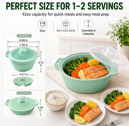Collapsible Silicone Microwave Vegetable Steamer with Removable Steam Rack