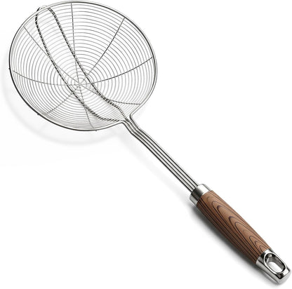 IQCWOOD Spider Strainer with Wood Handle - 5.5 Inch Fryer Scoop