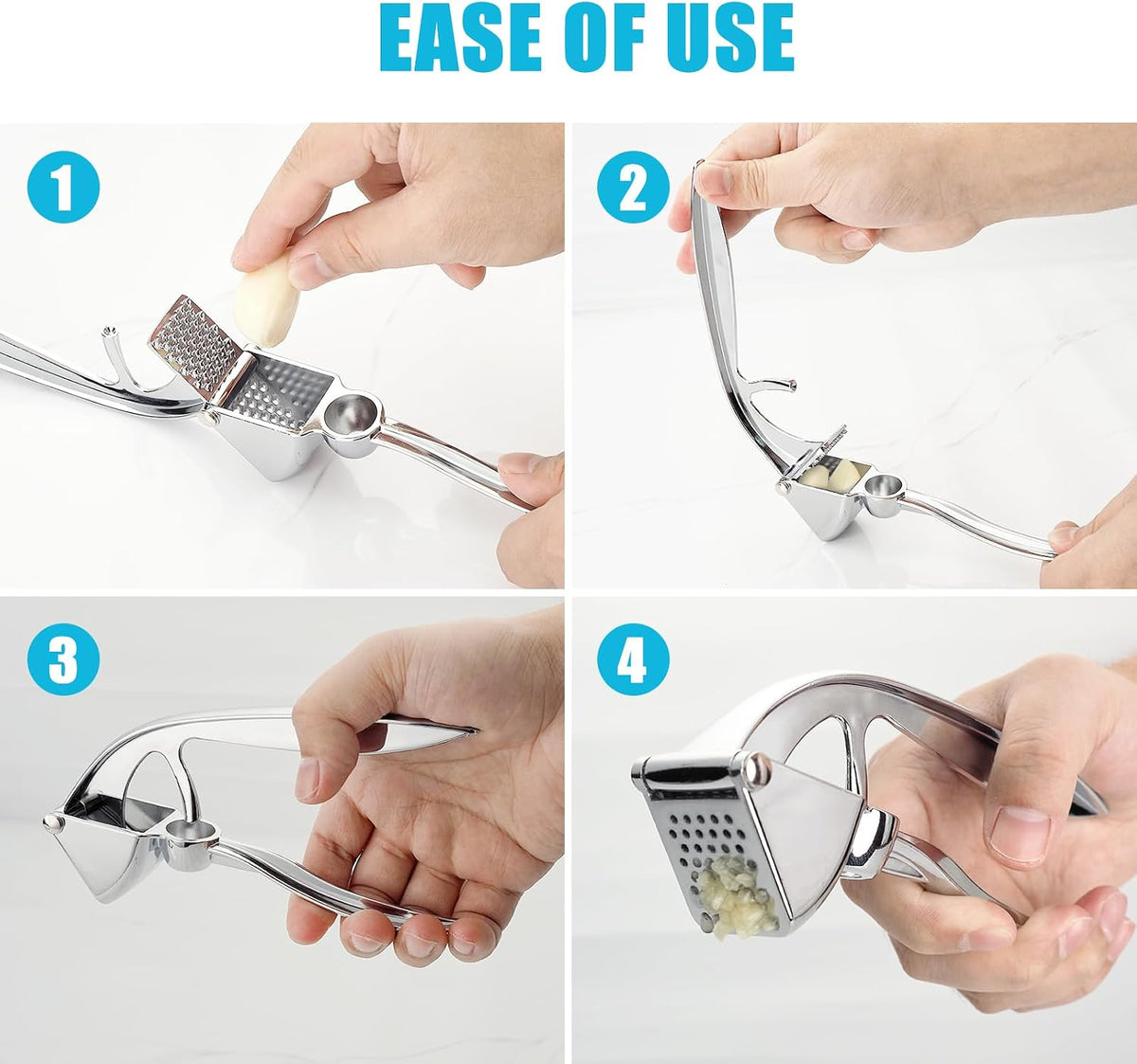 Garlic Press, Rust Resistant Garlic Crusher and Mincer, Solid Metal