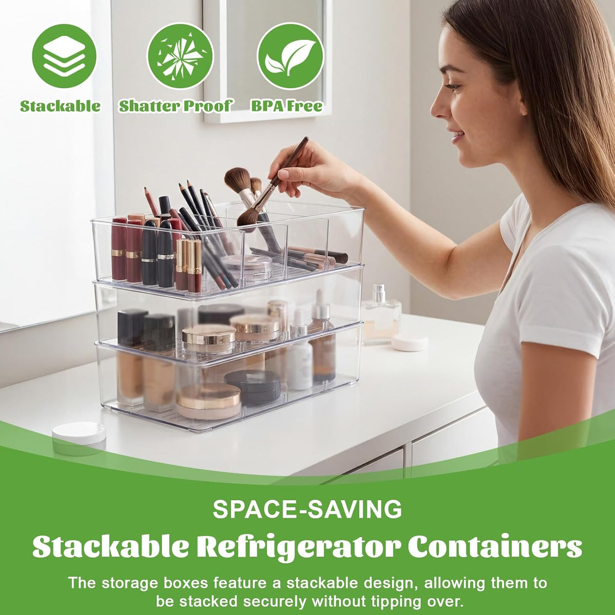 Mifoci 16 Pcs Snack Pantry Organizer and Storage, Clear Plastic Storage Bins with 3 Divider for Kitchen Fridge Shelf Cabinet, Stackable 4 Compartment Container for Pouch, Spice Packet, Snack Organizer