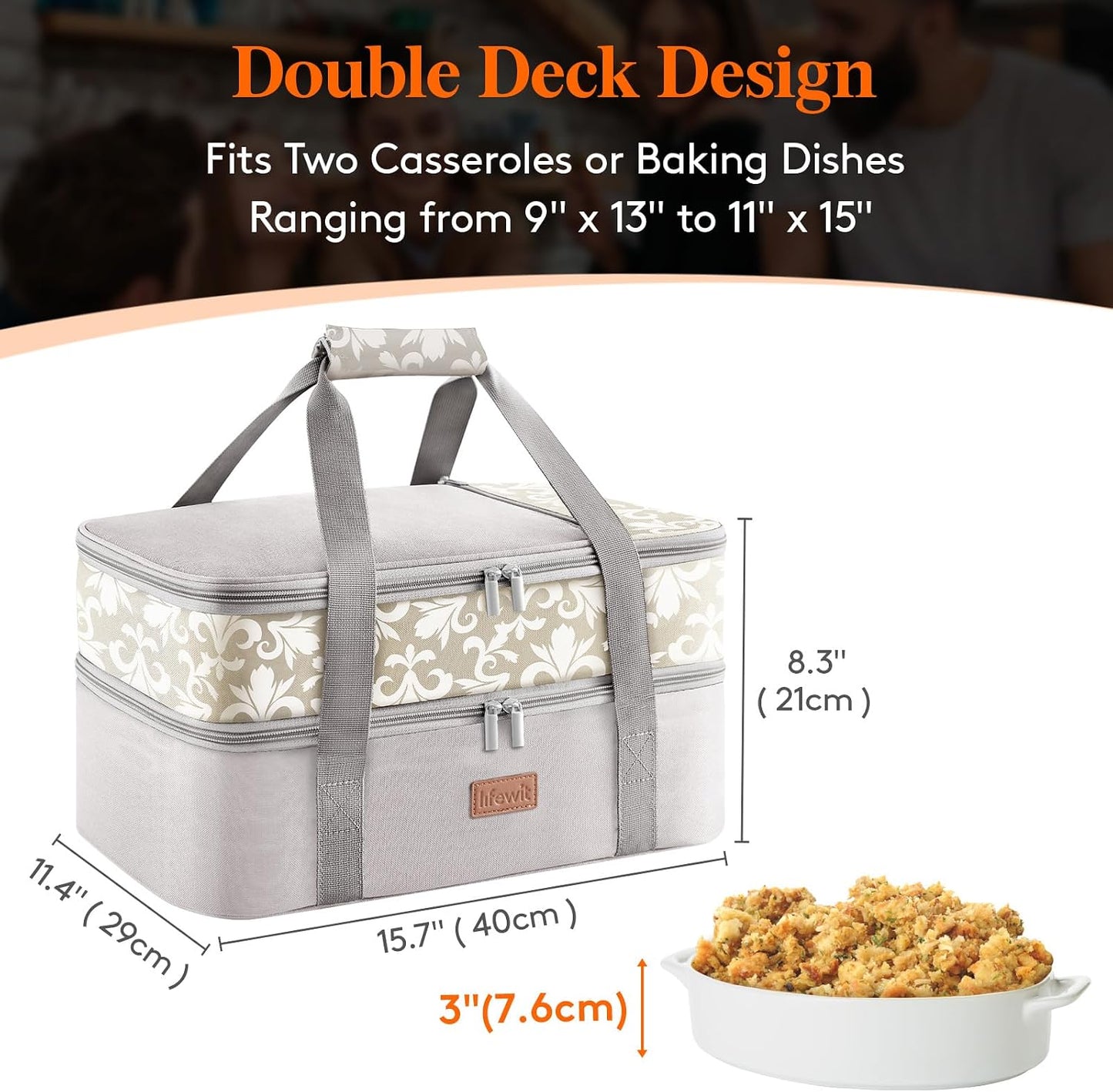 Lifewit Insulated Single Decker Casserole Carrier for Hot or Cold Food, Lasagna Lugger Holder Fits 9" x 13" Baking Dish, Thermal Lunch Tote Bag for Potluck Parties, Picnic and Cookouts, Black
