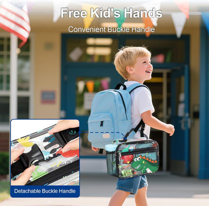 Bagseri Kids Lunch Bag Boys - Thermal Insulated Lunch Box Tote with Water Bottle Holder, Reusable Leak-Proof Kids Lunch Box for Daycare & School, Black Dinosaur (Containers Not Included)