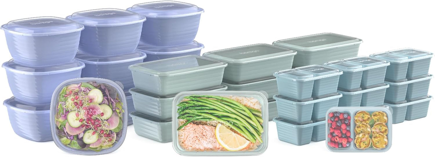 Bentgo Prep 60-Piece Variety Meal Prep Kit - Reusable PFAS & BPA-Free Food Containers 1-Compartment Trays, Prep Bowls, & Snack Boxes - Microwave, Freezer, & Dishwasher Safe (Rich Shades)