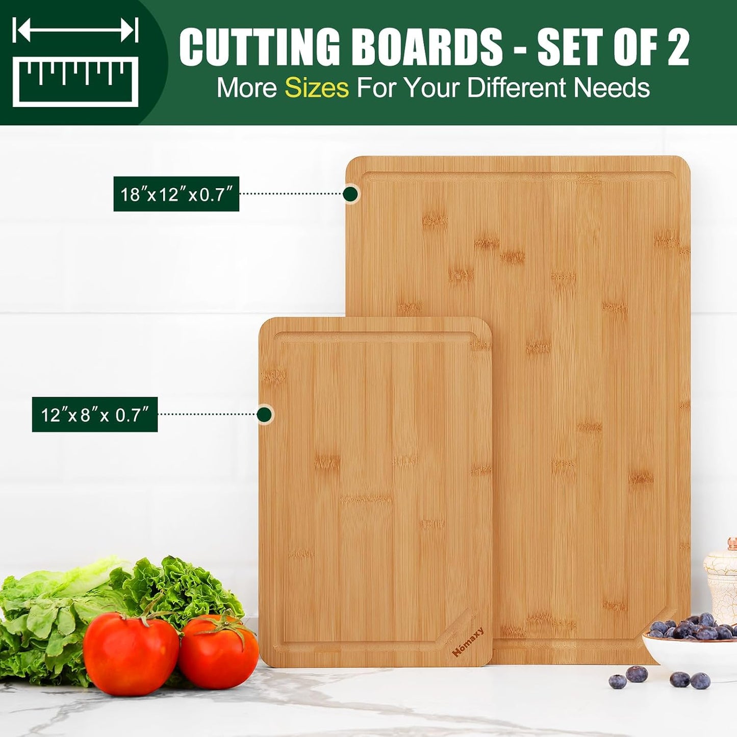 Homaxy Extra Large Bamboo Cutting Boards for Kitchen, 18x12.5" Wood XL Cutting Board with Juice Groove, Butcher Block Wooden Chopping Board for Kitchen, Meat, Cheese, Fruit & Vegetables - Pre Oiled