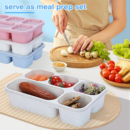 Rinwoc Bento Box [Portion Size], 3 Pack Snack Containers with 3 Compartments for Meal Prep & On-the-Go [School, Travel], Lunchable Container Reusable and BPA-Free