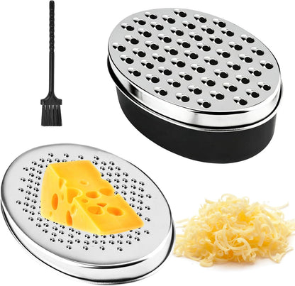 Cheese Grater with Container, Red Stainless Steel, Fine and Coarse Blades, Food Storage Box with Lid, for Parmesan, Cheddar, Ginger, Vegetables, Chocolate, Nutmeg