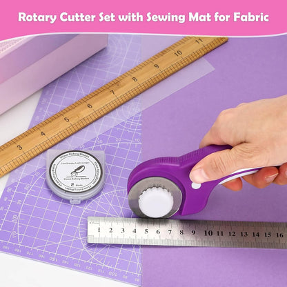 Rotary Cutter and Mat Set, Audab Self Healing Sewing Mats Shirt Cutter 45mm Fabric Cutter Wheel with 2 Blades Rotary Cutting Mat for Crafts Fabric Quilting Hobby (9" x 12" (A4)