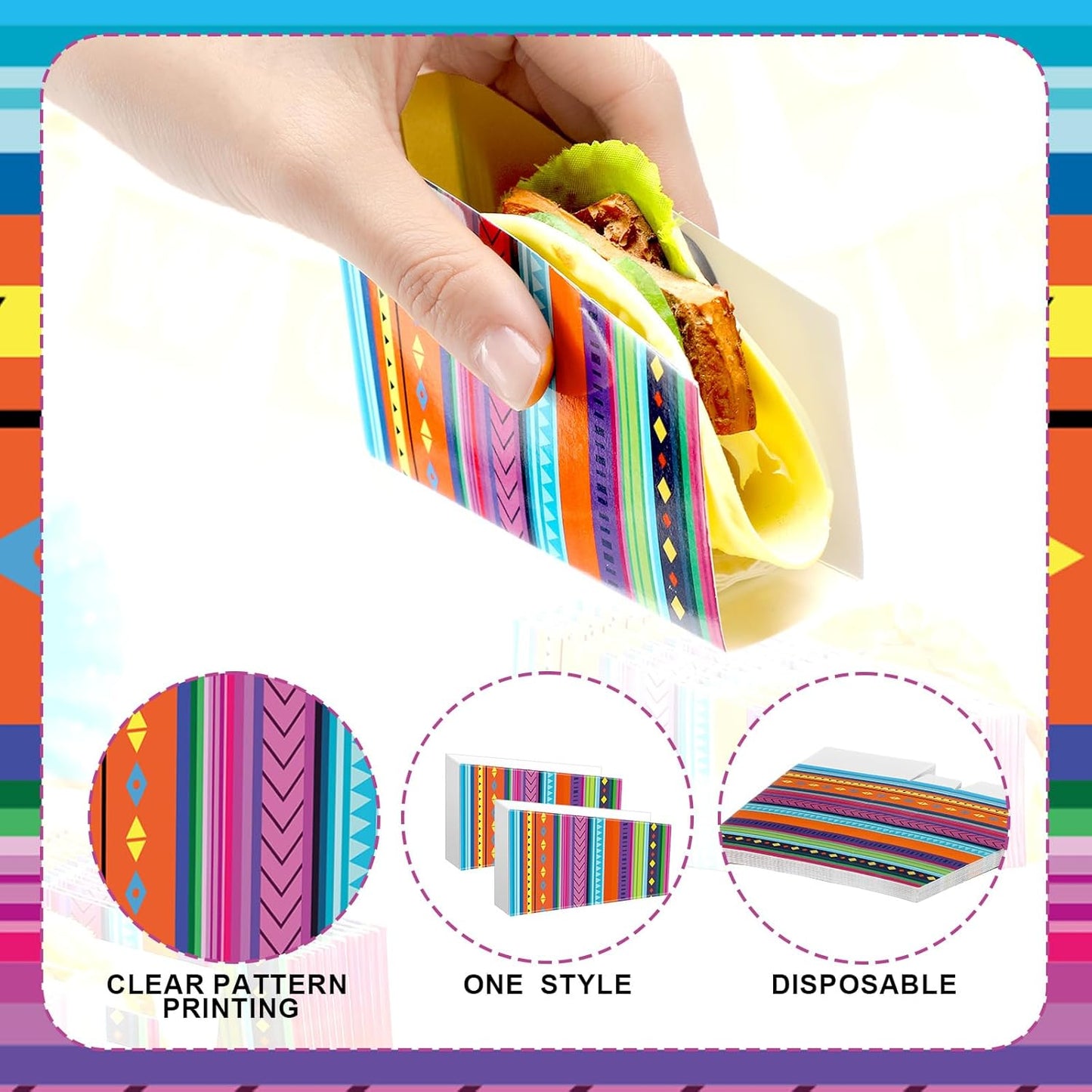 50 Pcs Taco Nights Mexican Cinco De Mayo Party Taco Holder Mexican Nacho Popcorn Unassembled Trays Snack Disposable Paper Holder Carnival Party Food Container Stand Fiesta Parties Supply