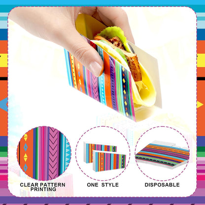 50 Pcs Taco Nights Mexican Cinco De Mayo Party Taco Holder Mexican Nacho Popcorn Unassembled Trays Snack Disposable Paper Holder Carnival Party Food Container Stand Fiesta Parties Supply