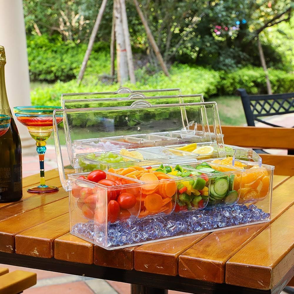 VWMYQ 5-Grid Removable Condiment Tray with Ice Cooler, Salad Platter for Home Bar