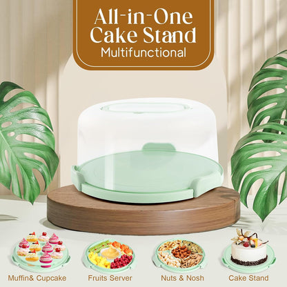 Cake Carrier with Lid and Handle, BPA-Free Cake Containers Cake Stand for 10 inch Cake with 2 Handles Cupcake Carrier - Plastic Cover Two Sided Base for Transport Pie Nuts Fruit Perfect Gifts