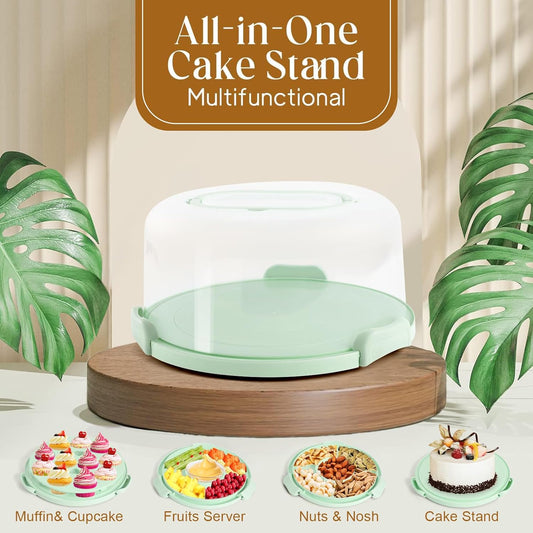 Cake Carrier with Lid and Handle, BPA-Free Cake Containers Cake Stand for 10 inch Cake with 2 Handles Cupcake Carrier - Plastic Cover Two Sided Base for Transport Pie Nuts Fruit Perfect Gifts