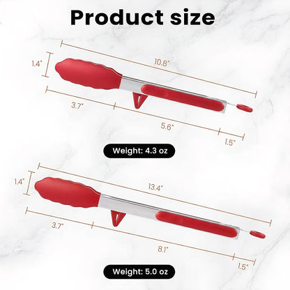 Kitchen Tongs Set of 2 (9” & 12”) – Stainless Steel & Silicone Cooking Tongs with Built-in Stand & Dishwasher Safe – Heat Resistant up to 600°F – Perfect for Grilling, BBQ, Salad & Frying