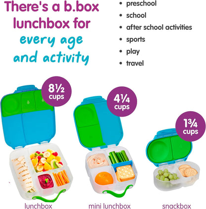 b.box Snack Box 2-Pack - Leak Proof Mini Bento Box for Kids & Toddlers, 2 Compartment Snack Containers for Kids, Dishwasher Safe, BPA-Free, PFAS-Free, Ages 4mo+, 1 3/4 Cup Each (Strawberry + Lilac)