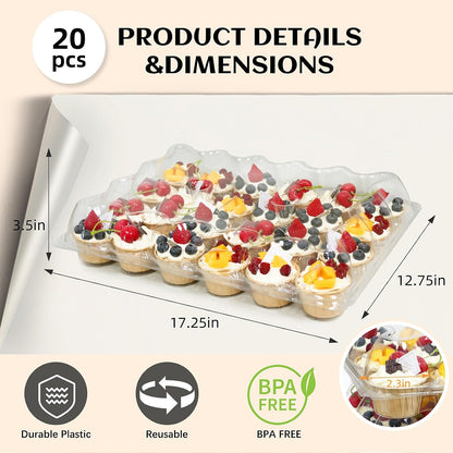 WIKDAY 24 Count x 10 Sets Plastic Cupcake Containers, Durable and BPA-Free Cupcake Holder with Lid for Easy Transport Storage, Stackable Clear Cupcake Carriers, Reusable Dessert Boxes