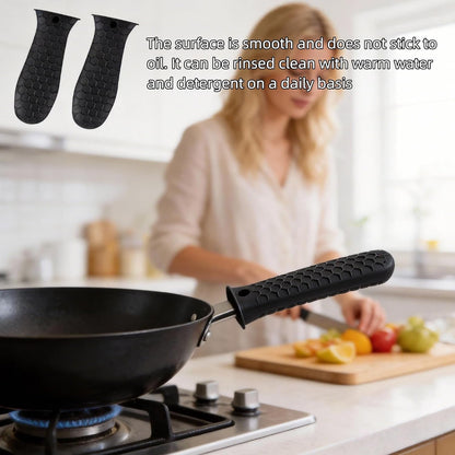 8 Pcs Silicone Pot Handle Covers Set, Heat Resistant Cast Iron Handle Sleeves - Non Slip Pan Handle Holder for Frying Pan, Pots, Kitchen Cookware (Black)