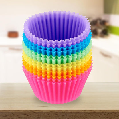 12-Pack Reusable Silicone Muffin Cups – Colorful Non-Stick Baking Liners for Cupcakes, Egg Bites & Air Fryers