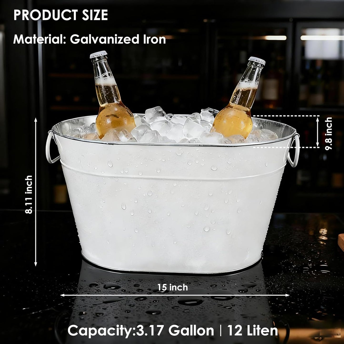 2PCS Beverage Tub Large Ice Bucket For Parties, Thick Metal Galvanized Tub Drink Buckets, Beverage Bucket with Handles, Drink Bucket for Indoor & Outdoor Party (Sliver)
