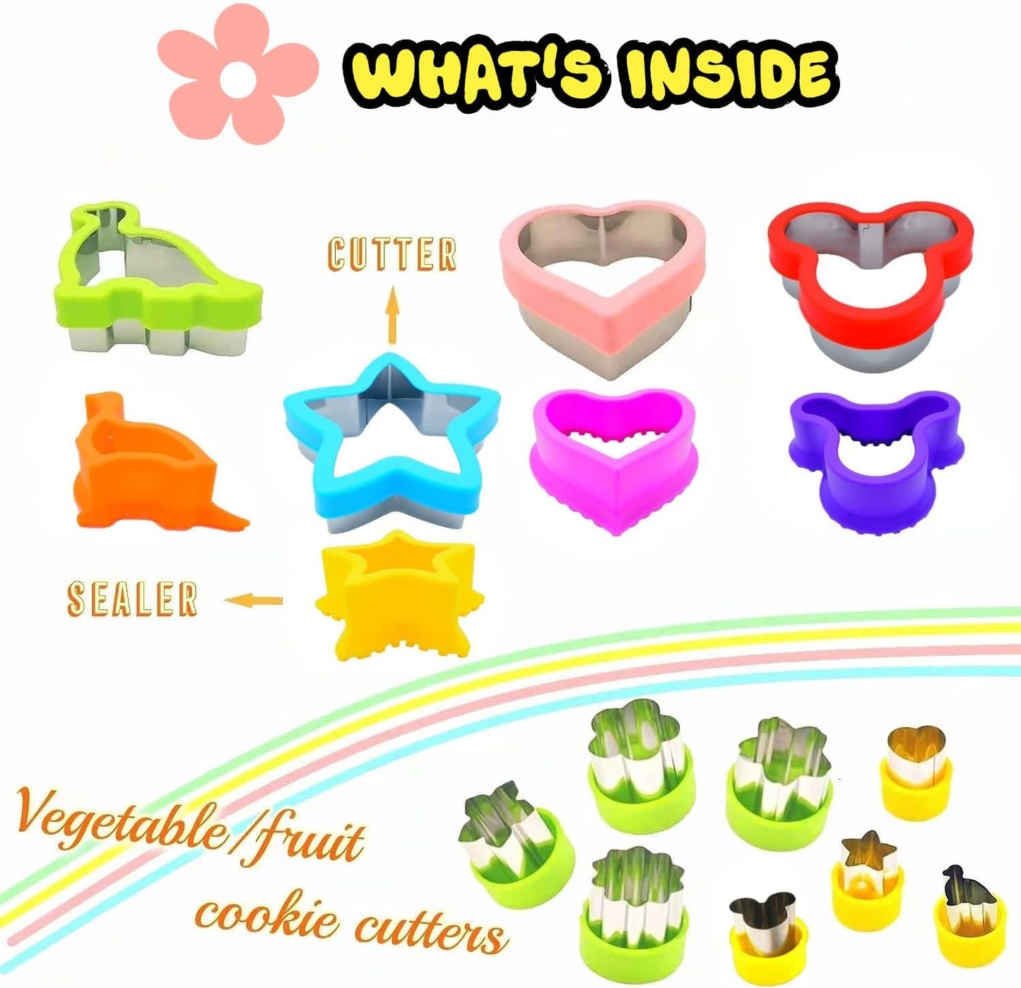 BANIC Uncrustable Sandwich Cutter, 43 Pcs Sandwich Cutter and Sealer, Crustless Sandwich Cutter Heart Star Unicorn Dino Butterfly etc, Lunch & Bento Box Accessories with Storage Container