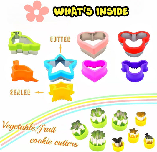 BANIC Uncrustable Sandwich Cutter, 43 Pcs Sandwich Cutter and Sealer, Crustless Sandwich Cutter Heart Star Unicorn Dino Butterfly etc, Lunch & Bento Box Accessories with Storage Container