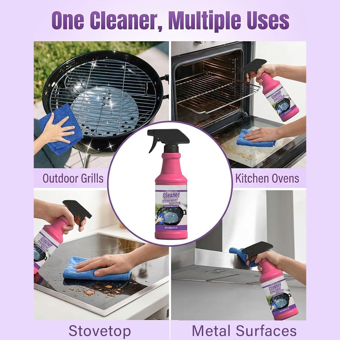 Fast-Acting Heavy-Duty Grill Degreaser Spray, BBQ Grill Degreaser Cleaner, Grease Remover Lifts Baked-On Carbon, Burnt Food & Grease, Outdoor Grills, Kitchen Grates, Smokers (1pc)