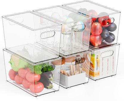 Yieach 4 Pack Large Stackable Clear Storage Bins with Lids,BPA FREE Pantry Organizers and Storage with Handle,Plastic Containers Organization and Storage for Kitchen,Refrigerator,Closet Organization