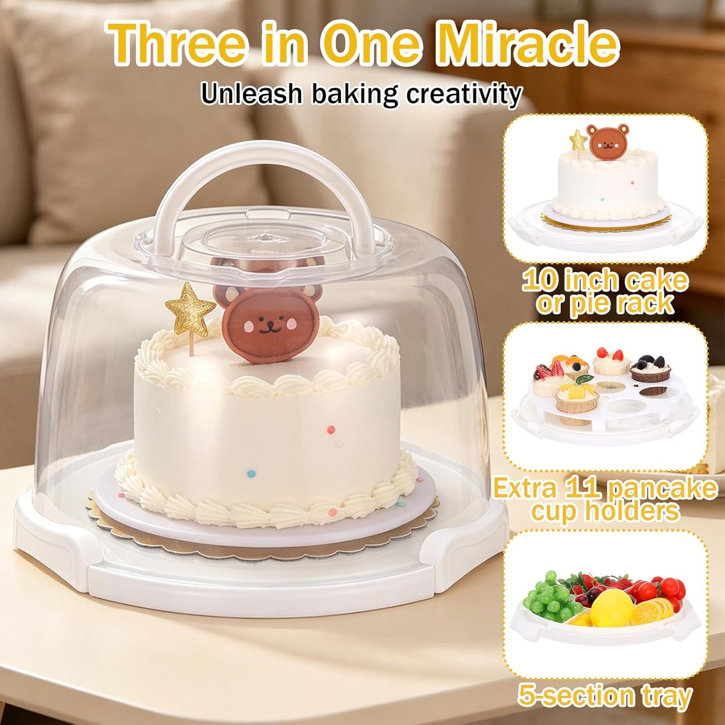 8 Inch Cake Carrier with Lid and Handle Plastic Cupcake Carrier Holder with 10 Golden Boards and Insulated Bag 8-Inch Round Cake Container