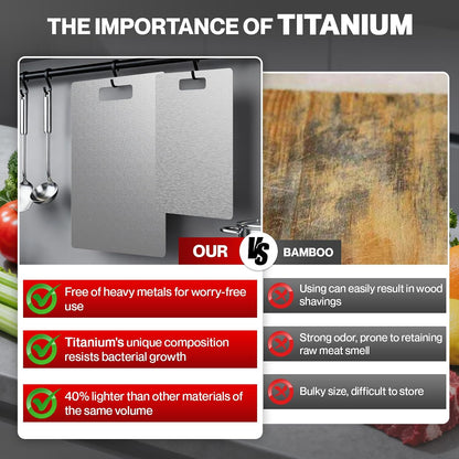 Titanium Cutting Board Set of 3, 100% Pure Titanium Food-Grade Cutting Boards for Kitchen with Silicone Pad, Ideal Cooking Camping Cutting Tool, Double-Sided Design, Dishwasher Safe (S+M+L)