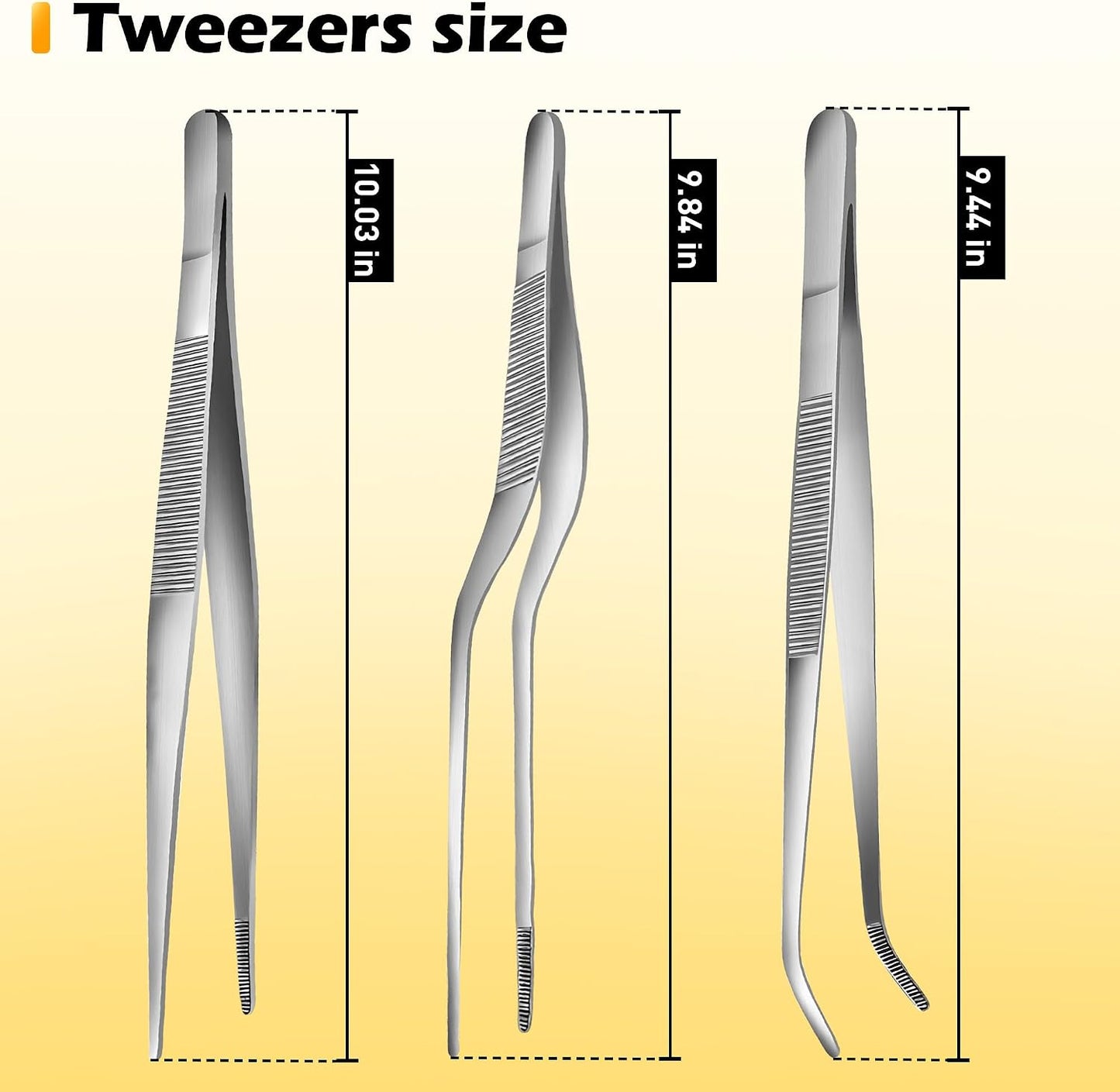 6.3 Inch Food Tweezers Stainless Steel with Precision Serrated Tips, 5PCS Kitchen Tweezers Set for Cooking, Baking, Cookie Cake Decoration, Metal Plating Tweezers