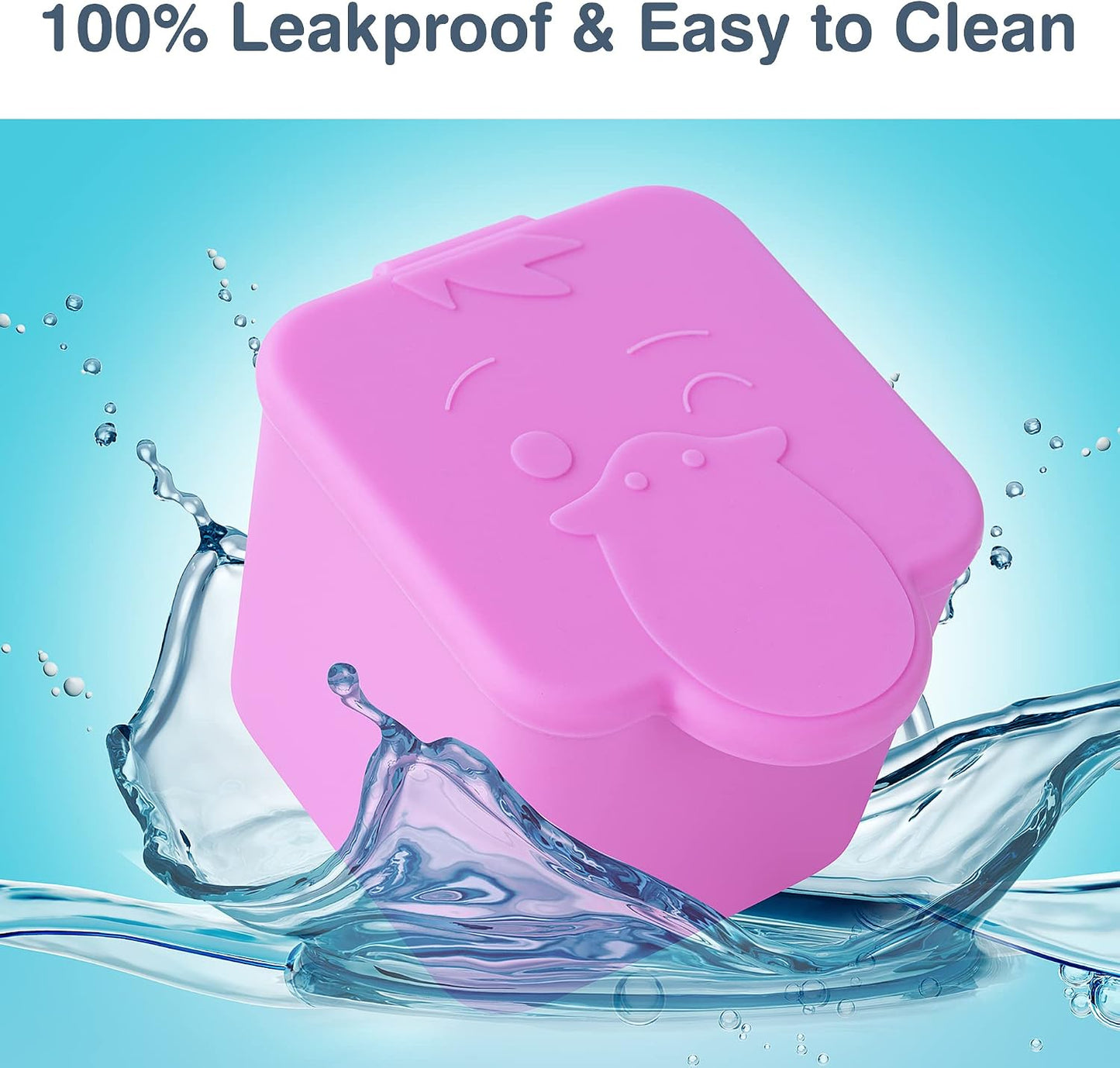 Homotte Leakproof Dips Containers Compatible with Omie Lunch Box, 2x 4 oz Salad Dressing Container To Go, Small Silicone Snack Condiment Container with Lids for kids (Pink/Teal)