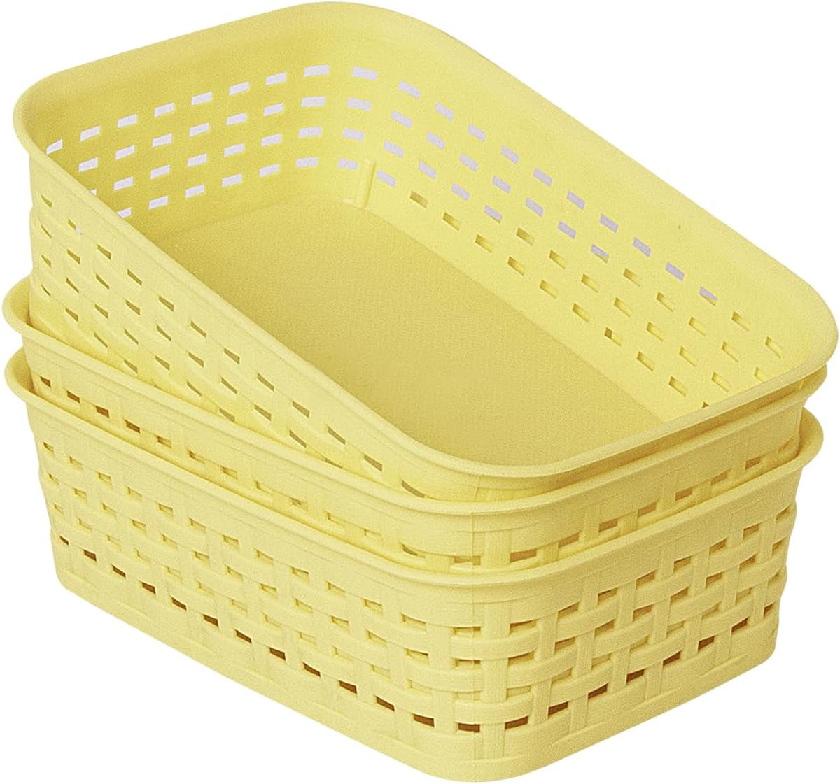 Soddeph Plastic Storage Baskets for Cabinets, Household Pantry Organization with Handle,Organizer Bins for Room,Bathrooms,Under-Sink,Kitchen (Black, L-3PACK)