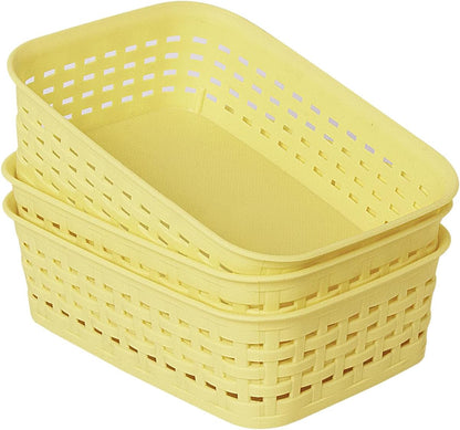 Soddeph Plastic Storage Baskets for Cabinets, Household Pantry Organization with Handle,Organizer Bins for Room,Bathrooms,Under-Sink,Kitchen (Black, L-3PACK)